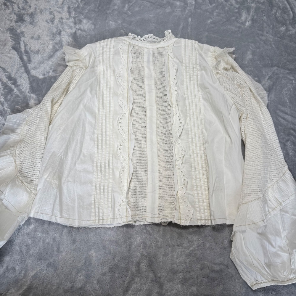We The Free Free People White Eyelet Lace Ruffle Button Down Medium - Picture 6 of 11
